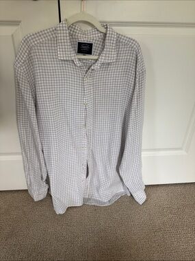 Charles Tyrwhitt Men's Light Greige Gingham Button-Down Shirt